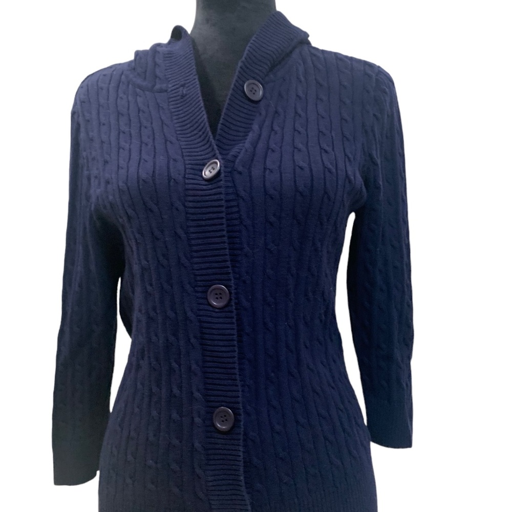 Willi Smith Cable Knit Sweater Hoodie, 3/4 sleeve Front Buttons size M